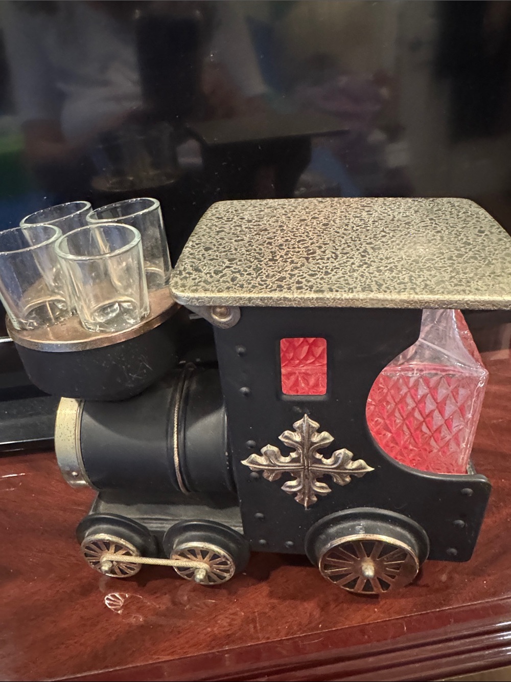 Decorative Black & Red Train Shot Glass Holder